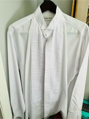 White Pleated Front Dress Tux Shirt - Men's Size XL, worn once, like new